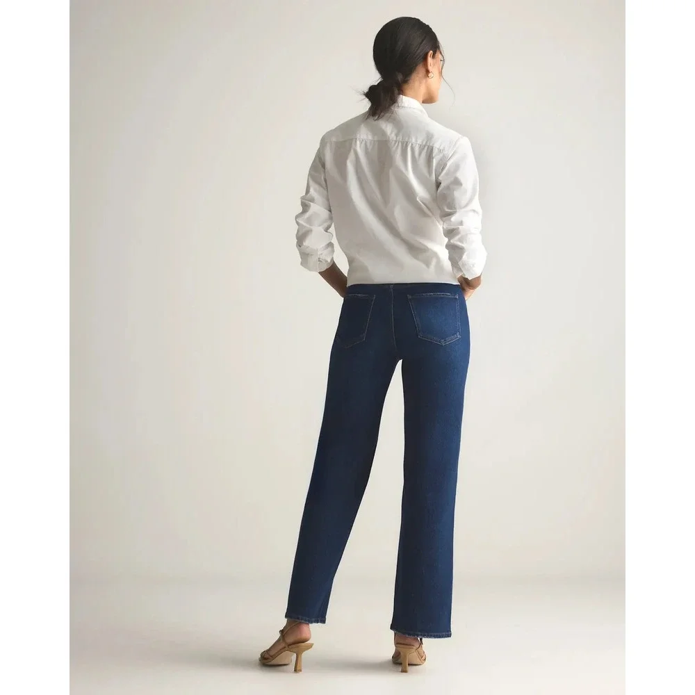 Quince Bella Stretch Relaxed Straight Jeans Stormy Blue Organic Cotton Tencel 30